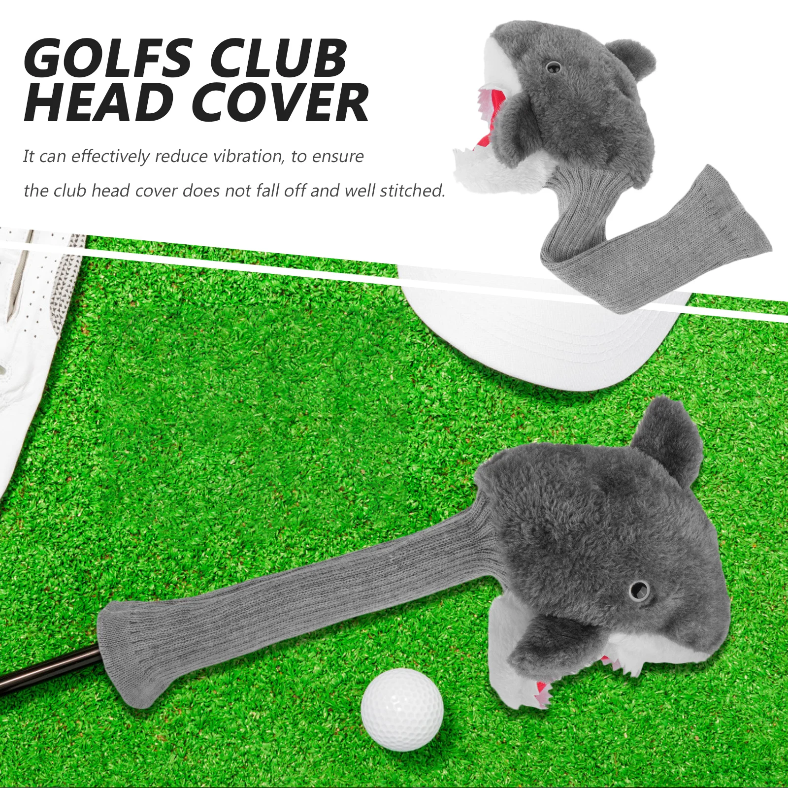 

Golf Club Head Covers Golfing Accessories Protective Equipment Light Grey Durable Cotton Elastic Animal Shape Mallet Putter
