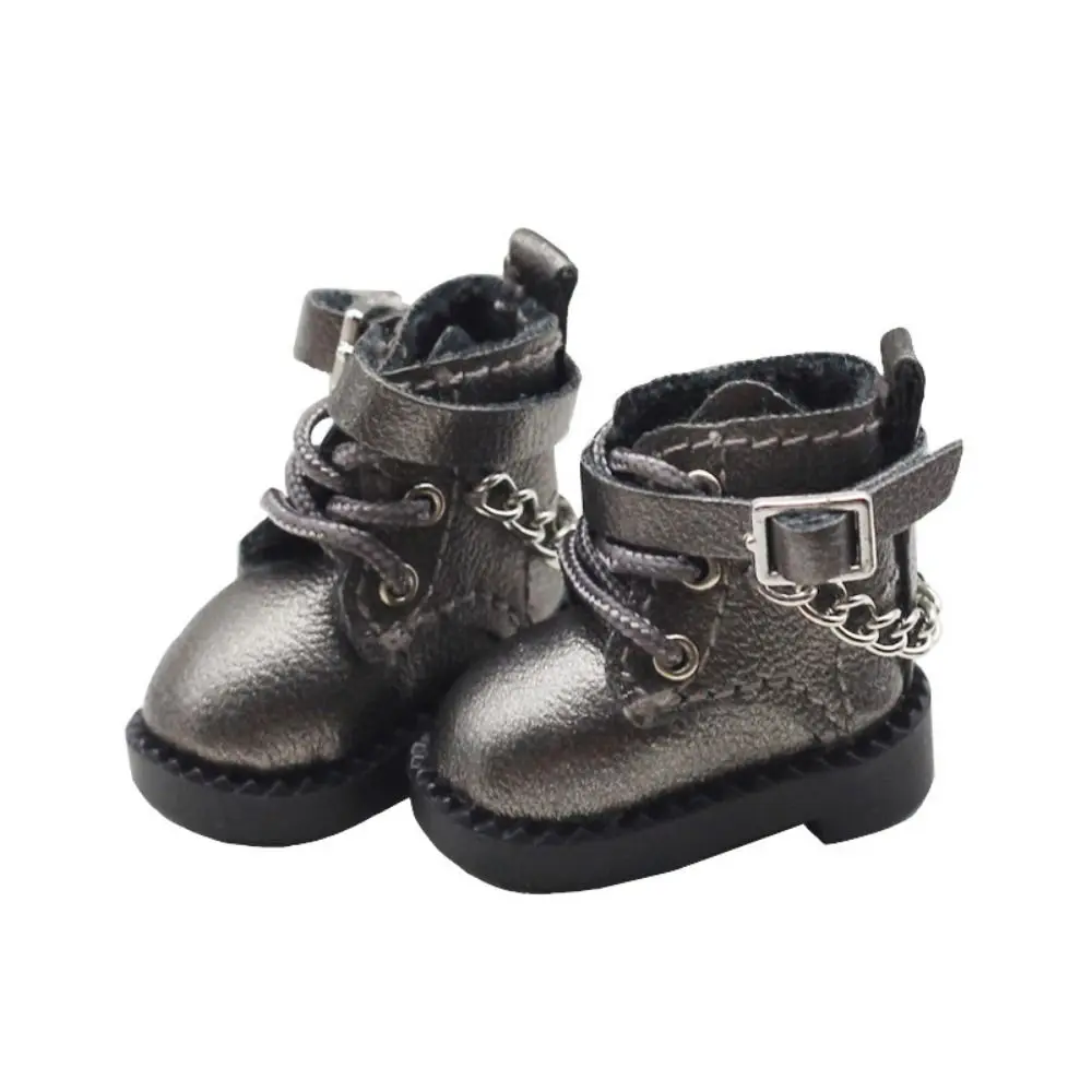 1 paio di belle scarpe da bambola in pelle PU OB11 mini scarpe da catena per bambole Bjd col tacco alto stivali a catena casual 1/12 scarpe da bambola Bjd Holala