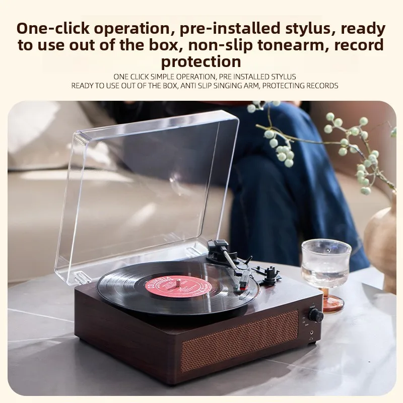 Spot Cross-Border Vinyl Record Player with Lid Dustproof Wireless for Wooden Retro Phonograph Gift