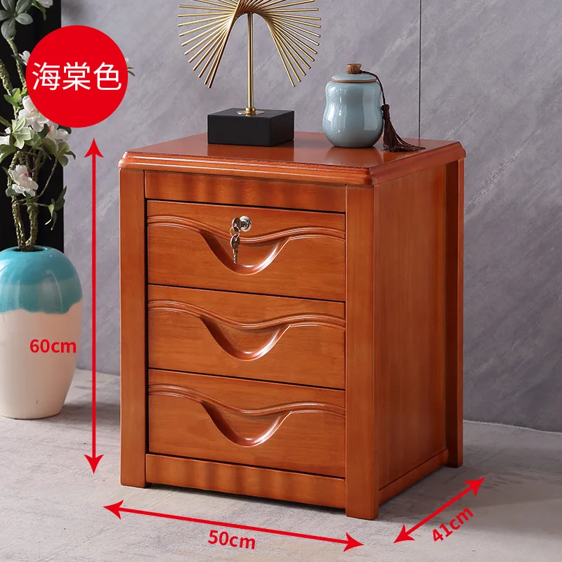 Modern new solid wood nightstands table lockers with lock simple and large capacity walnut three bucket draw layer edge.