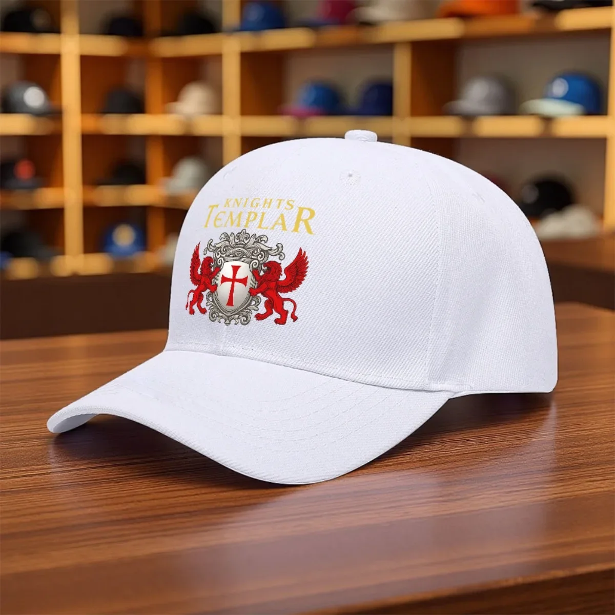 Custom Hat Knights Templar Golden Crusader Cross Sword Emblem Design Me Baseball Cap Trucker Hat Summer Hat Sports Print Polyest