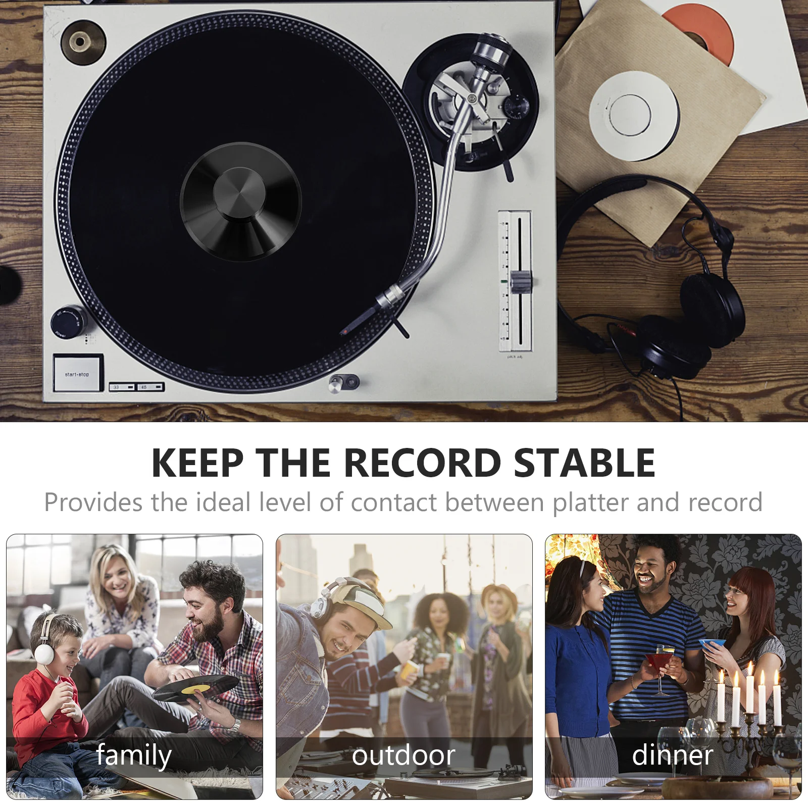 

Black Aluminum Alloy Vinyl Record Weight Stabilizer Durable Disc Clamp Anti-Resonance Turntable Audio Record Player Accessory