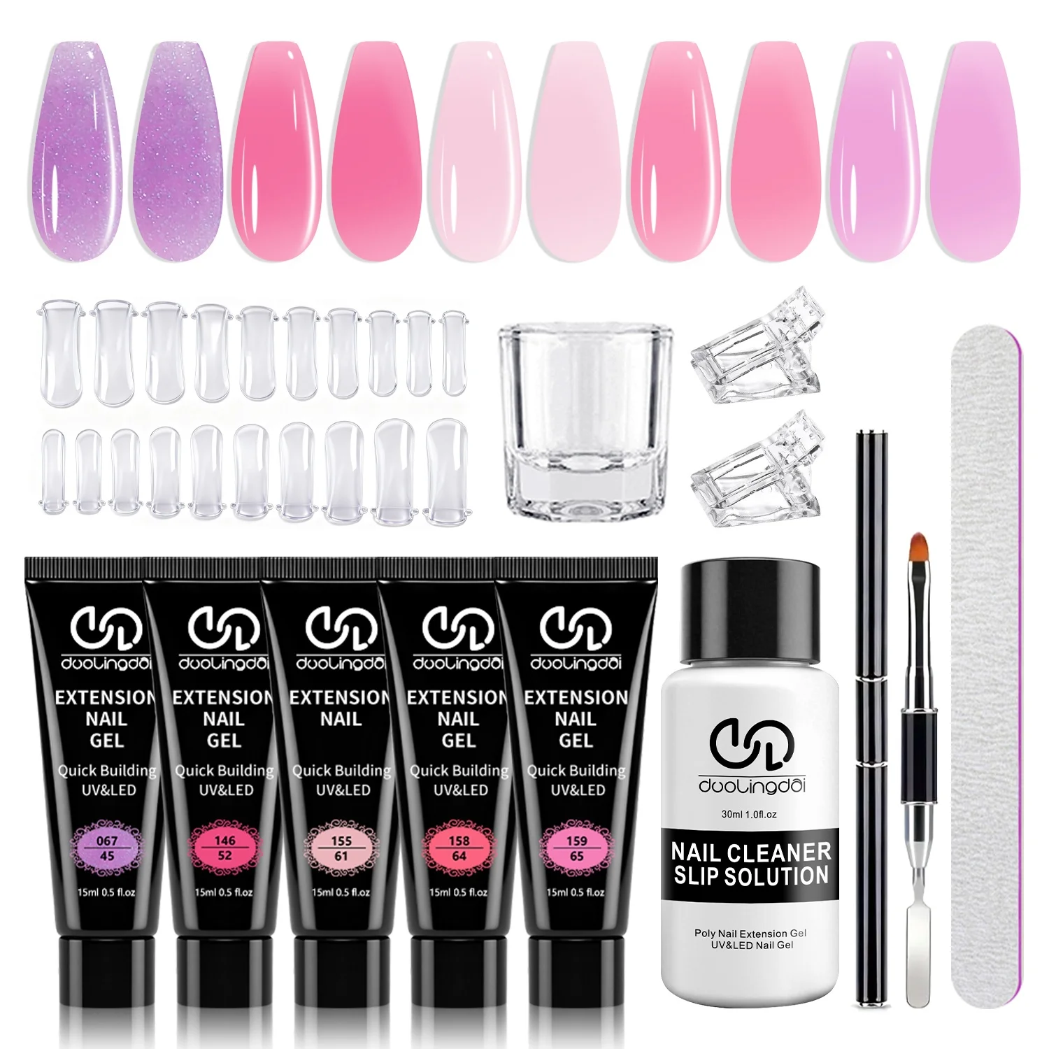 Poly Extension Gel Nail Kit, 12pcs Extension Kits, with Sliding Solution And Nail Art Kit, More Suitable for Beginner Nail
