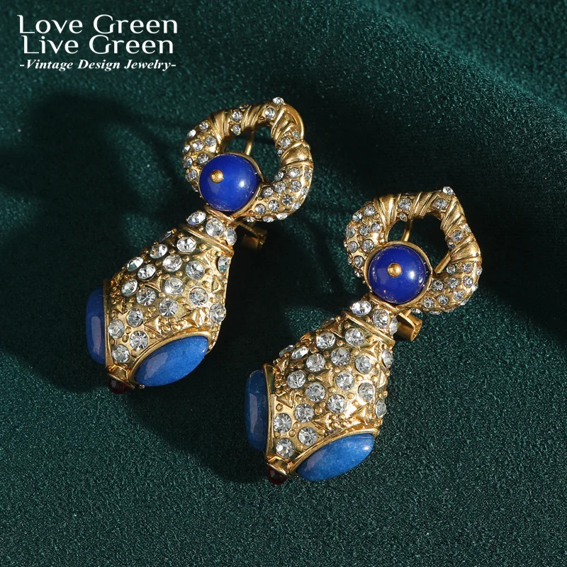 

Vintage Dark Snake Head Drop Earring Natural Stone Gold Color Rhinestone Woman Accessories Anniversary Party 2026 Trends Jewelry