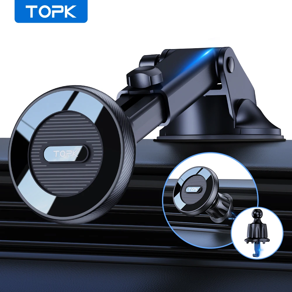 TOPK Magnetischer Autotelefonhalter für Magsafe 360 ° Rotations-Saugnapfhalterung für Lüftungsschlitze und Armaturenbrett-Windschutzscheibe für alle Telefone
