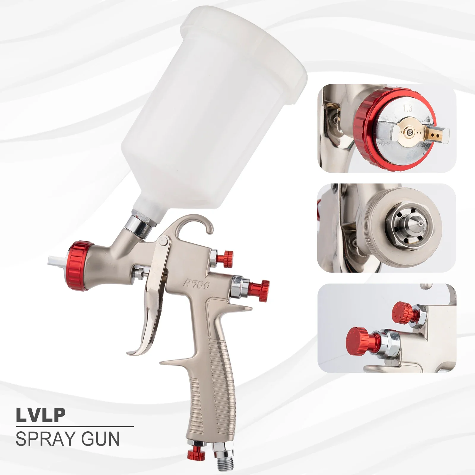 R500 LVLP Gravity Feeder Spray Gun 1.3mm Nozzle 600cc Paint Sprayer for Car Truck Coating And Automotive Finishing