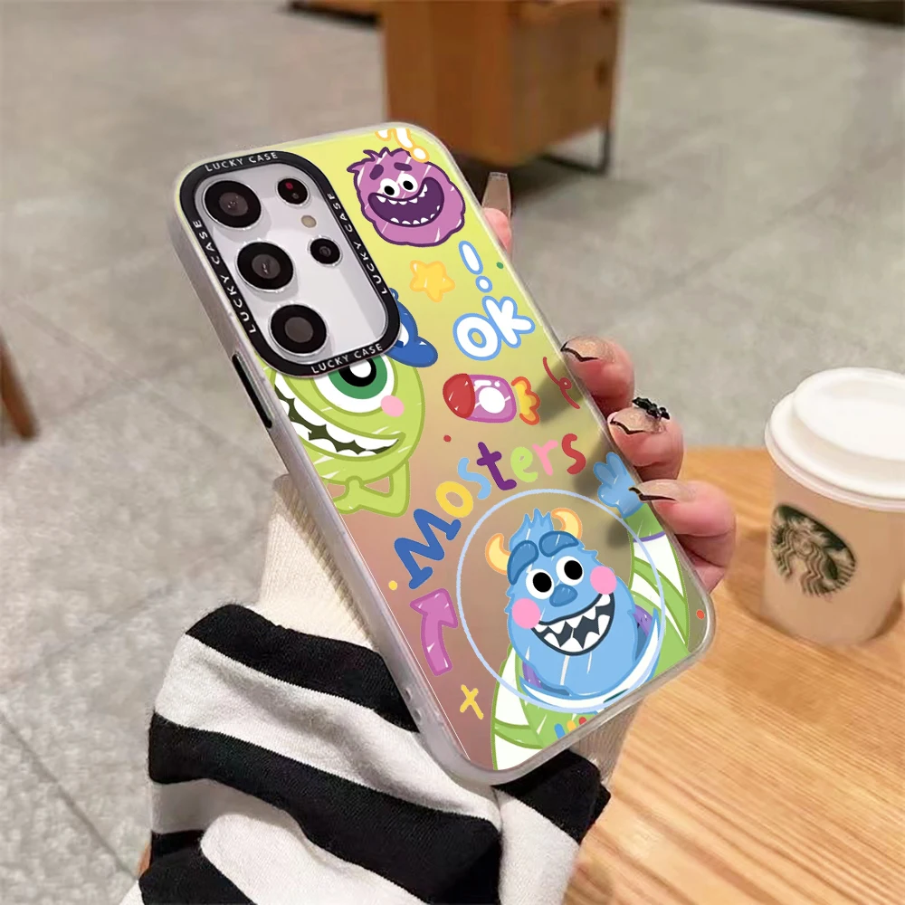 Cartoon M-Monsters Inc Phone Case for Samsung Galaxy S24 S23 S22 S21 S20 FE Ultra Plus M53 5G Matte Aurora Laser Gradient Cover