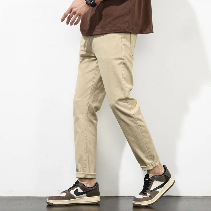 

Slim Fit Cotton Jeans Men's Spring Summer Thin Faion Casual Elastic Long Pants Enzyme Waed Slimming Straight Leg Jeans