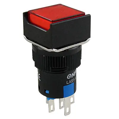 Square Red Push Button Momentary Contact Switch AC 250V