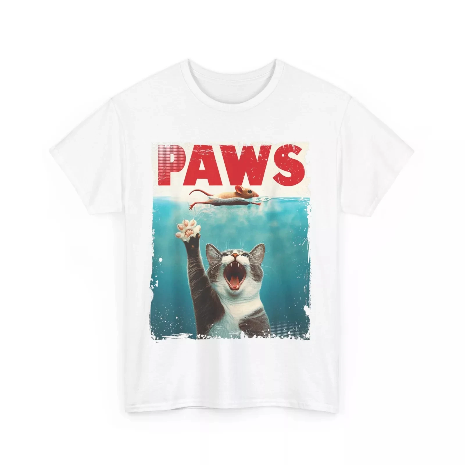 

PAWS Parody Cat Mouse Humorous Cat Chasing Mouse Kitten T-Shirt Printed T-Shirt Men's and Women's Universal Casual Top