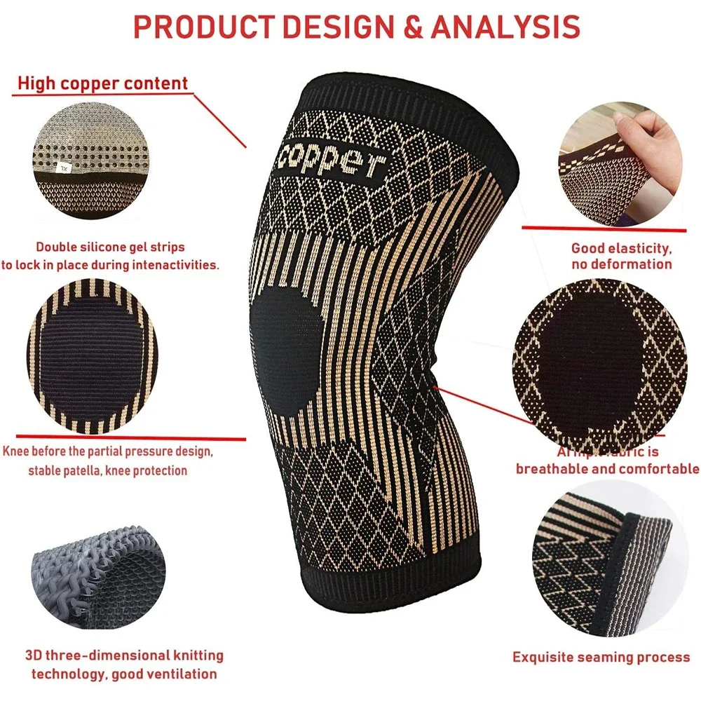 Kupfer-Knies tützen für Frauen und Männer, Kupfer-Kompressions-Knie bandage für Knies ch merzen, Arthritis, Acl, Knies tütze zum Laufen – Detail 4