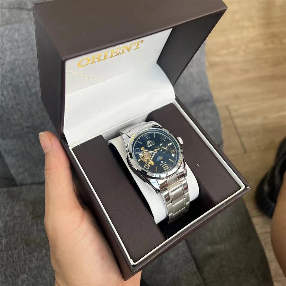 ساعة Orient Watch المجددة المستعملة اليابانية الأوتوماتيكية بالكامل ساعة ميكانيكية مجوفة من ساعات رجال الأعمال