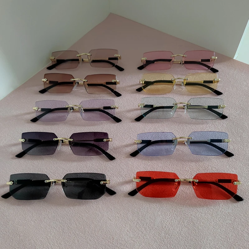 10pcs/Set Fashion Rectangle Rimless Women Sunglasses Trendy Square Small Sun Glasses For Female Outdoor Accessory Shades Eyewear