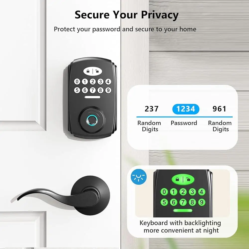 Fingerprint Door Lock Smart Keyless Entry Digital Lock Set Biometric Security Deadbolt with Keypad Handles Easy Install Weather