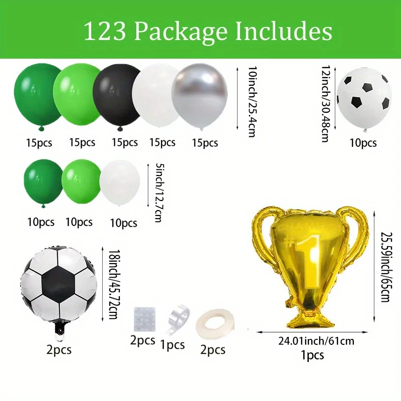 123PCS Football Themed Balloon Arch Set Birthday Party Aluminum Film and Football Balloons for Indoor and Outdoor Decoration