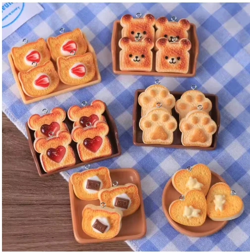 10pcs love Heart Bear Cat Animal Shape Toast Bread Resin Enamel Charms Pendants For DIY Earring Necklace Jewelry Making