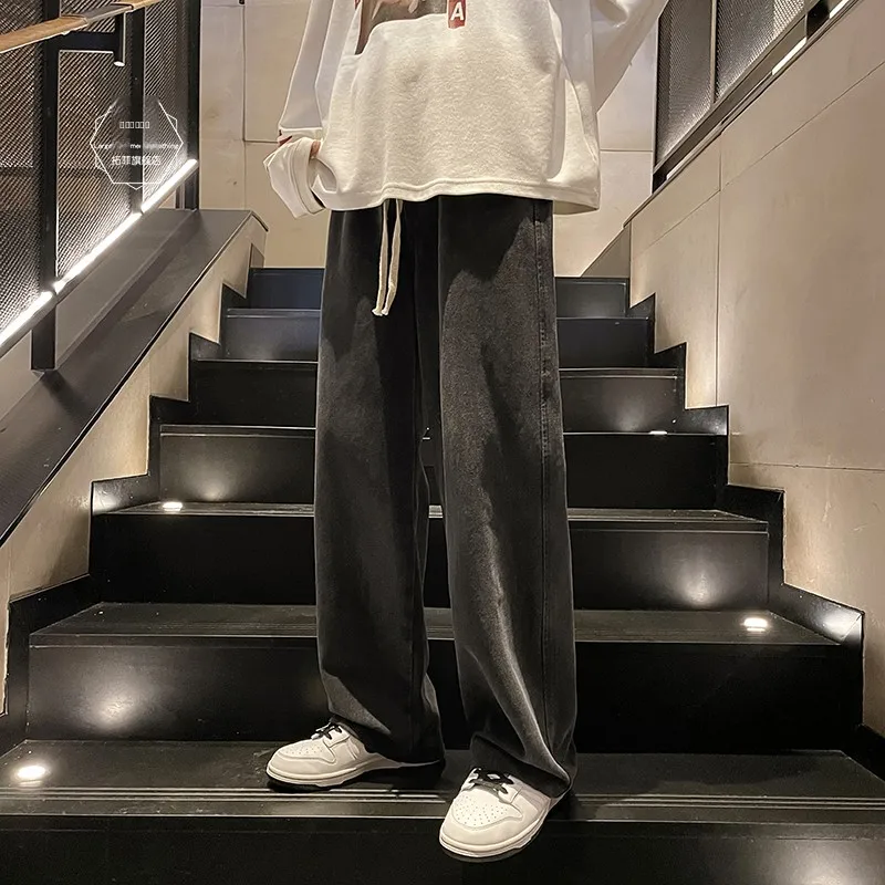 

Мужские джинсы с эластичной талией в стиле ретро, весенне-осенние, американские, модные, прямые, широкие, повседневные брюки