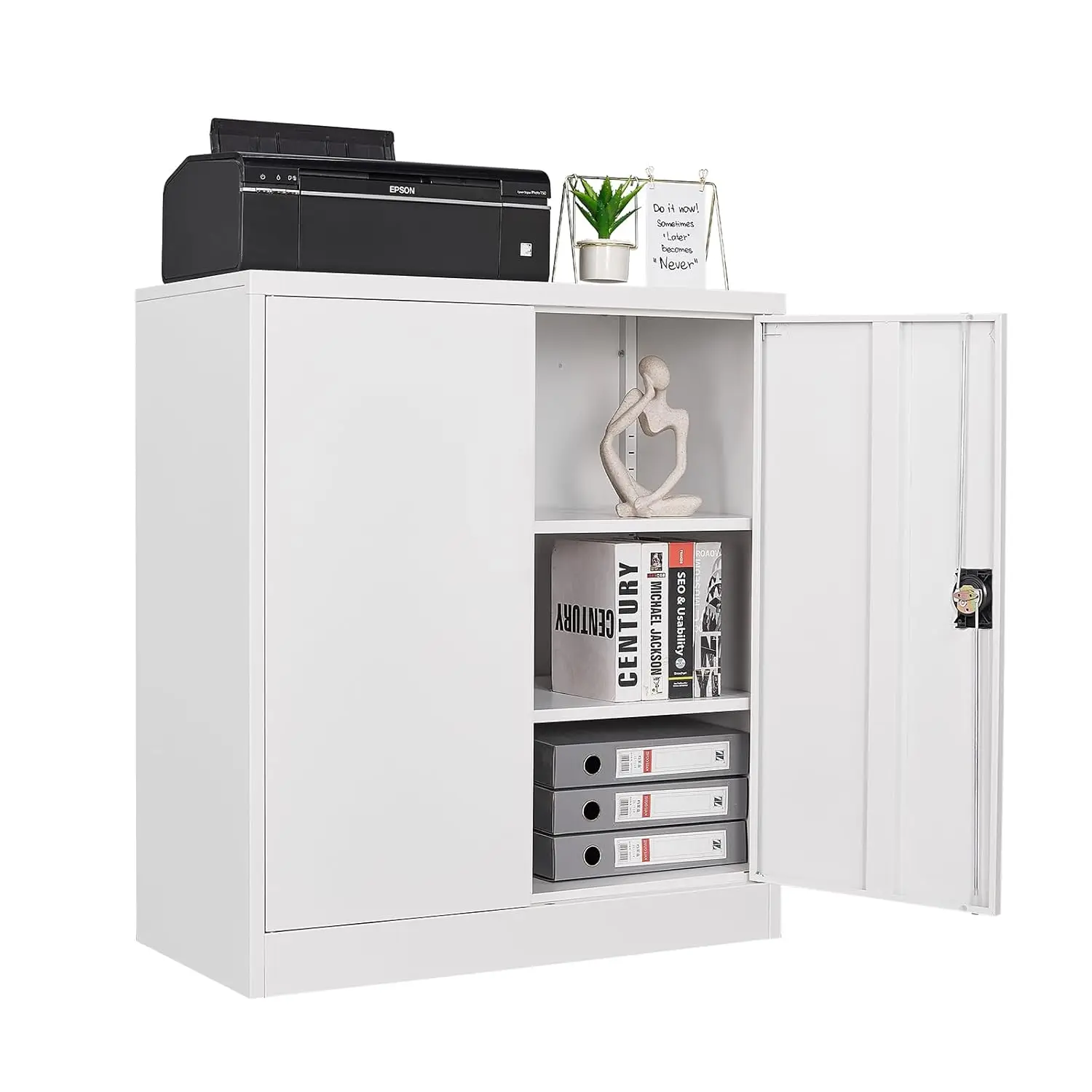 

36" White Metal Storage Cabinet with Lock & Shelves, Garage Office Home Shop, Customized