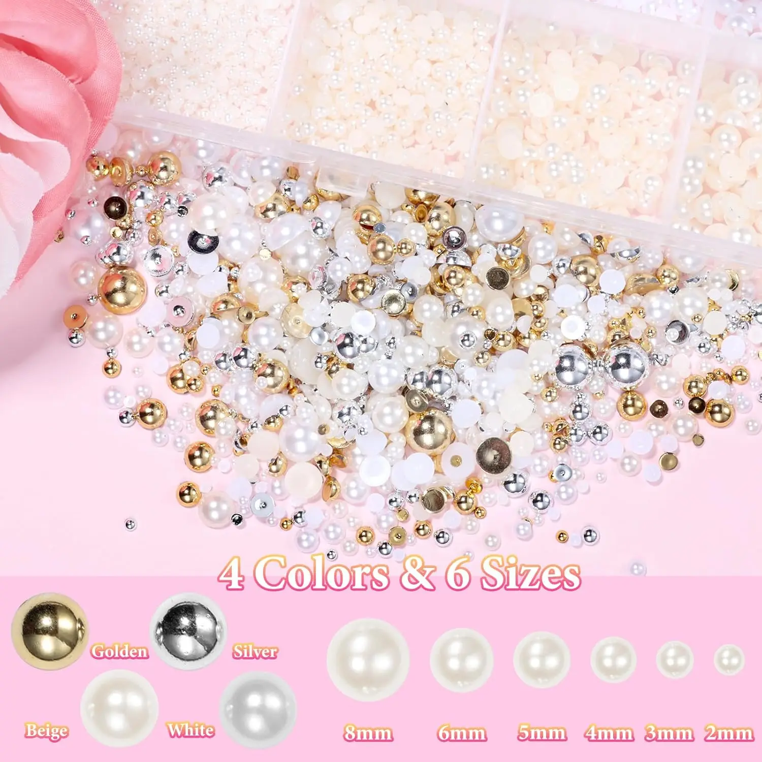 24Grids Flatback Half Pearls Nail Art Charms Gold/Silver/White/Beige Pearl Nail Jewelry 2/3/4/5/6/8mm Multiple Size Nail Decors*
