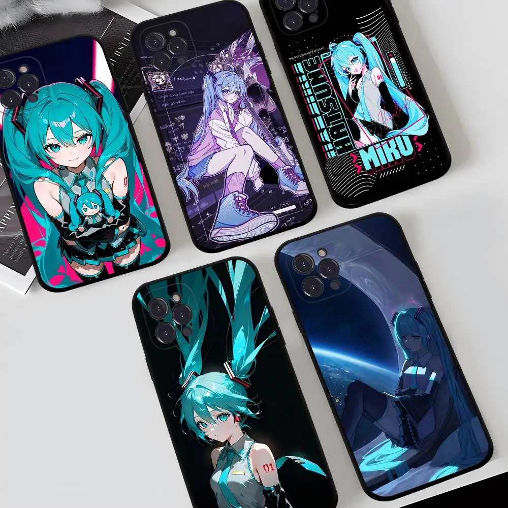 Мягкий чехол H-Hatsune M-Miku Anime для iPhone 17, 16, 16e, 14, 13, 12 Mini, 11, 15 Pro Max, 13 Pro, 17 Air, противоударный, черный, Funda