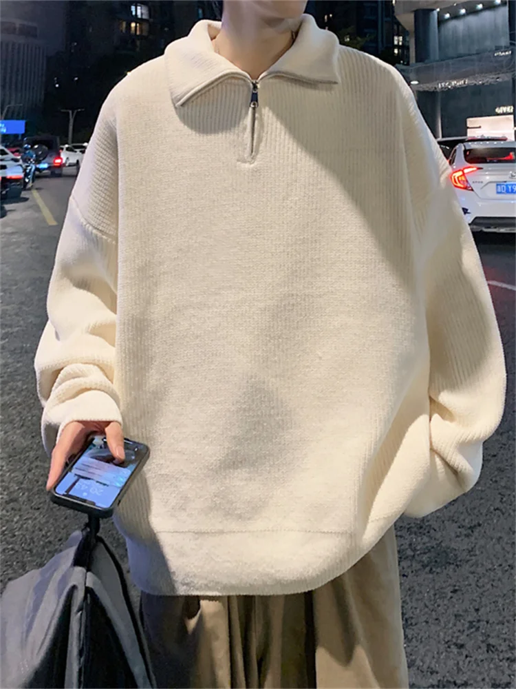 

Loose Men's Knitted Sweater f Zipper Casual Base Layer irt Spring Autumn Seasonal Faion Brand Snowy Chenille Collar