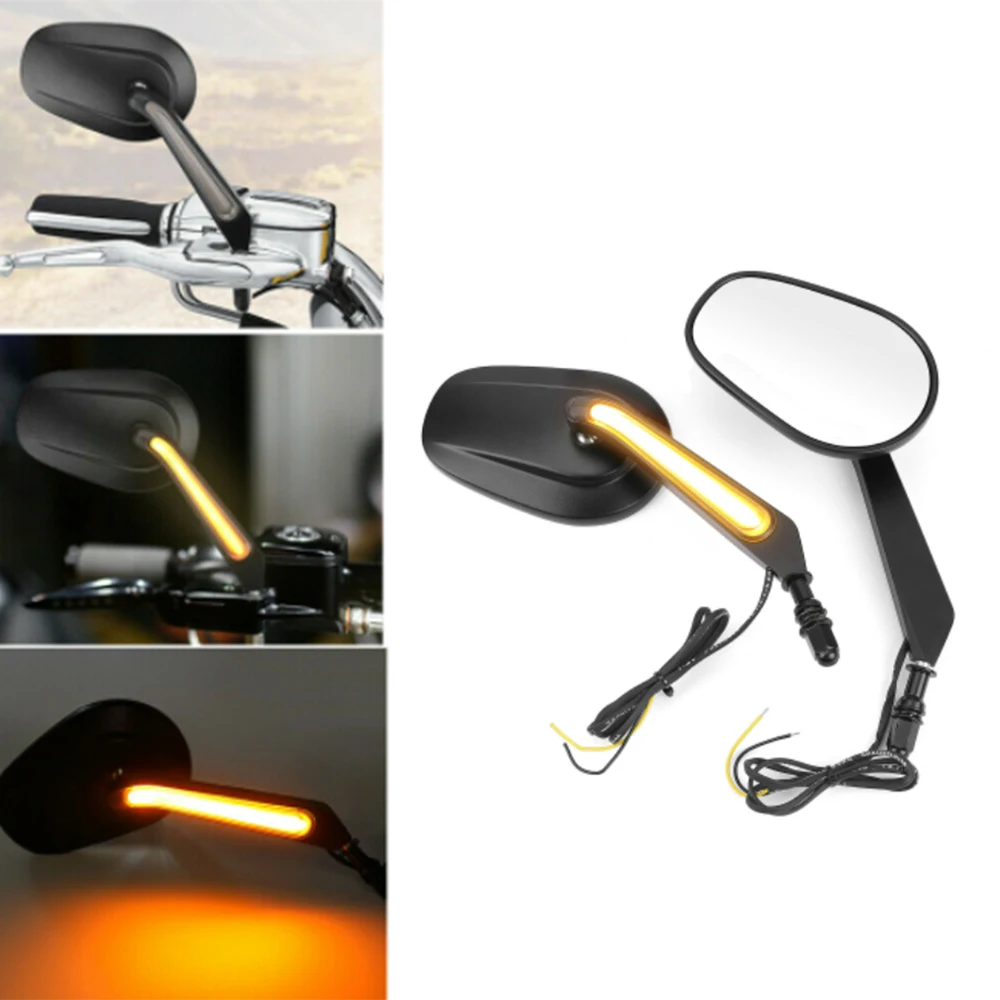 

Пара мотоциклетных зеркал заднего вида с фонарями поворота для Harley Davidson, Черное и хромированное левое и правое боковое зеркало