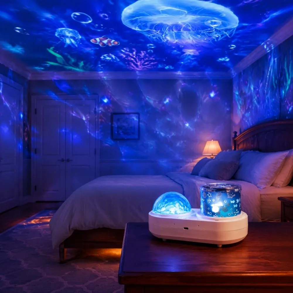 Soft Lighting Star Projector Lamp Delicate Appearance Dreamy Starry Sky Night Light Flowing Wave Pattern Warm Ambient Projector
