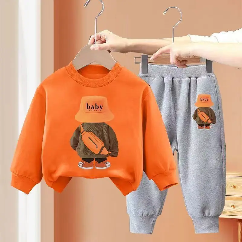 Kids Clothes Boys & Girls Autumn Long Sleeve Top & Pants 2 Pieces Sets Children Boy & Girl Printed Bear Tracksuit Sport Outfit