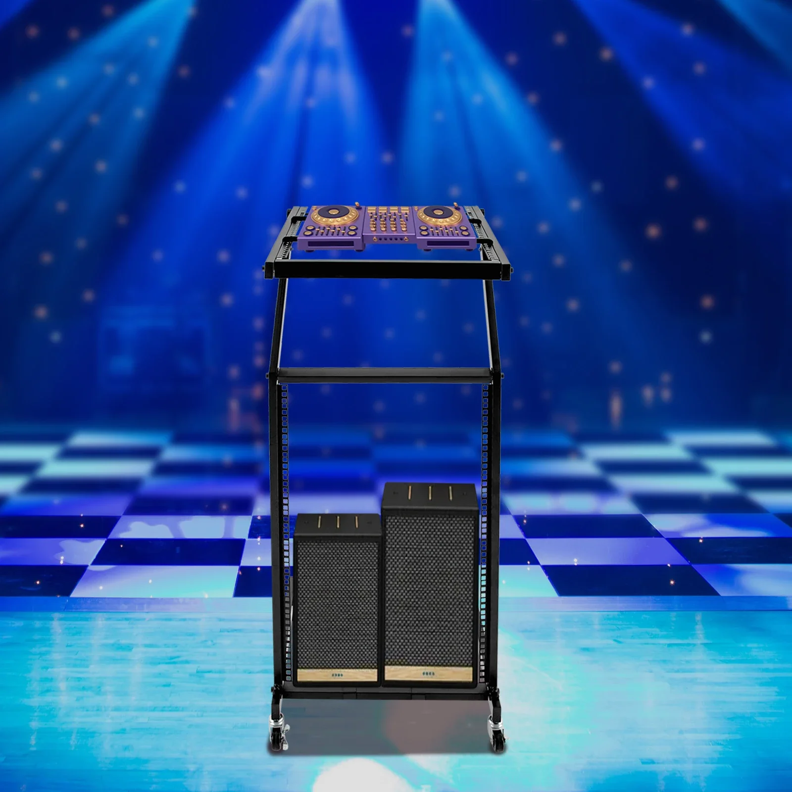 

16U Rack Mount Mixer Case Stand Studio Equipment Cart Stage Amp DJ Rolling