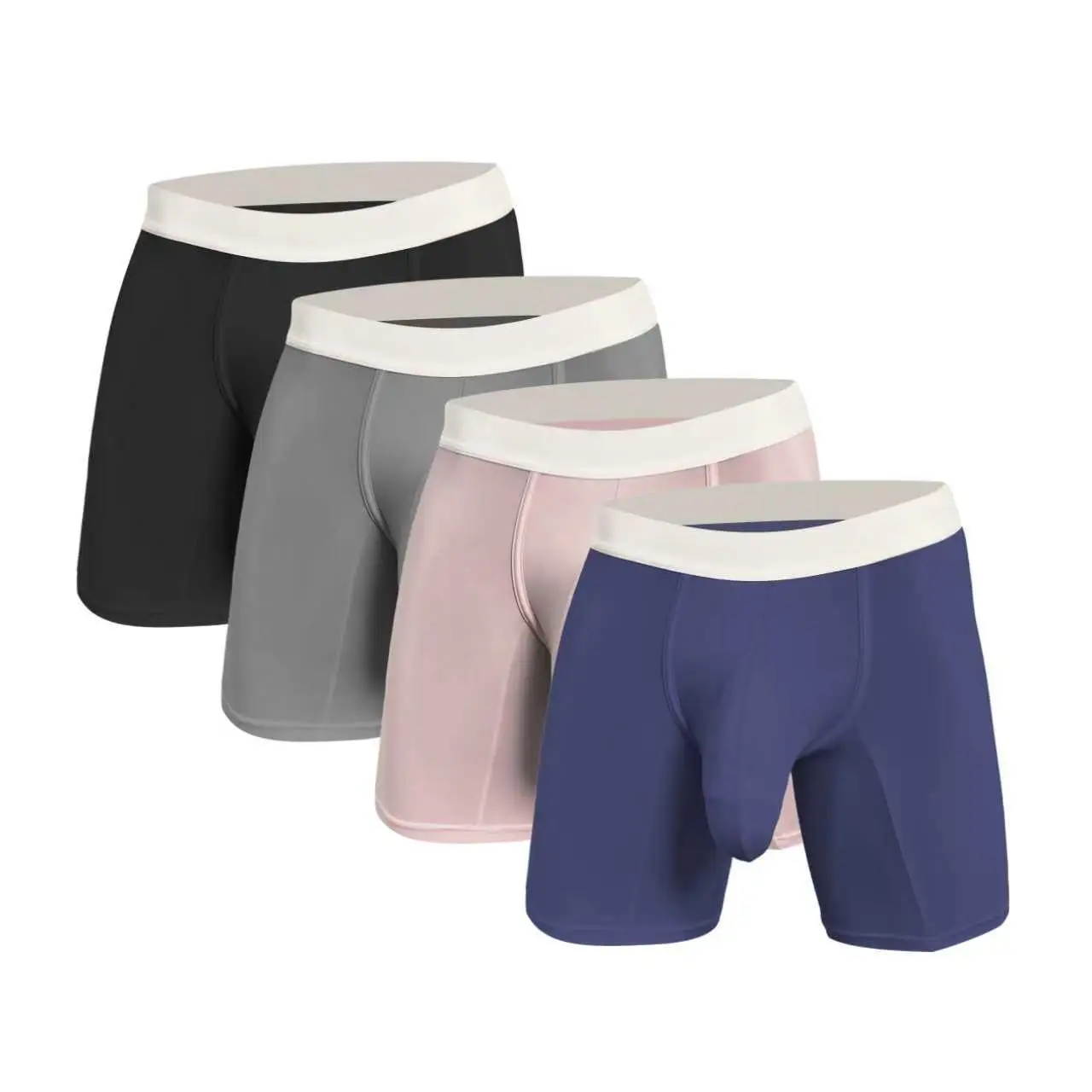 Men Ultra Light Ice Silk Boxer Briefs Big Pouch Breathable Cool Long Sports Underwear Anti Friction Moisture Wicking Soft Trunks