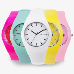 Relógio masculino feminino creme cor ultra-fino moda presente pulseira de silicone relógio de lazer genebra esporte relógio de pulso feminino geléia relógios