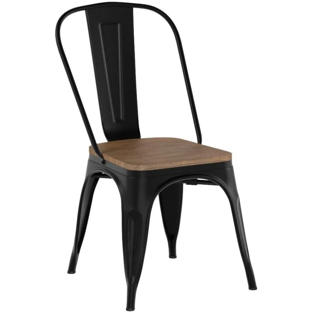 18 Inch Classic Iron Metal Dining Chair with Wood Top/Seat Indoor-Outdoor Use Chic Dining Bistro Cafe Side Barstool Bar Chair