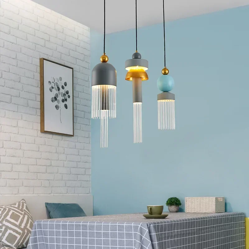 SANDYHA Stylish LED Chandelier Kitchen Island Light Fixture with Glass Metal Shade Elegant Hanging Lamp for Dining Room Home