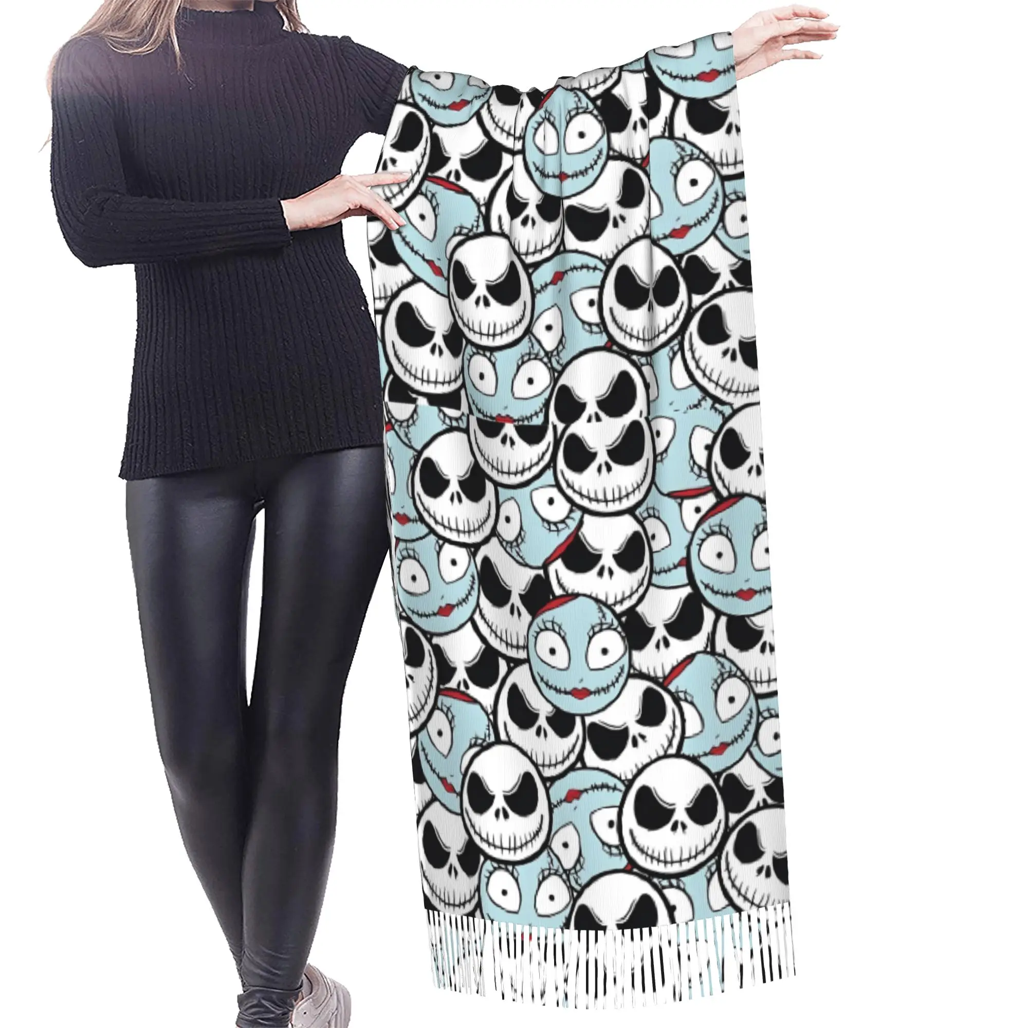 Personalized Printed Halloween Skellingtones Skull Scarf  Men Women Winter Fall Warm Scarves Cartoon Manga Shawl Wrap