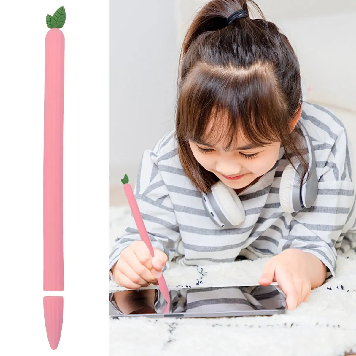 

Silicone Stylus Pen Cover Carrot Shaped Protector Pink Color Non Slip Case for Accessories Stylish Cartoon Design