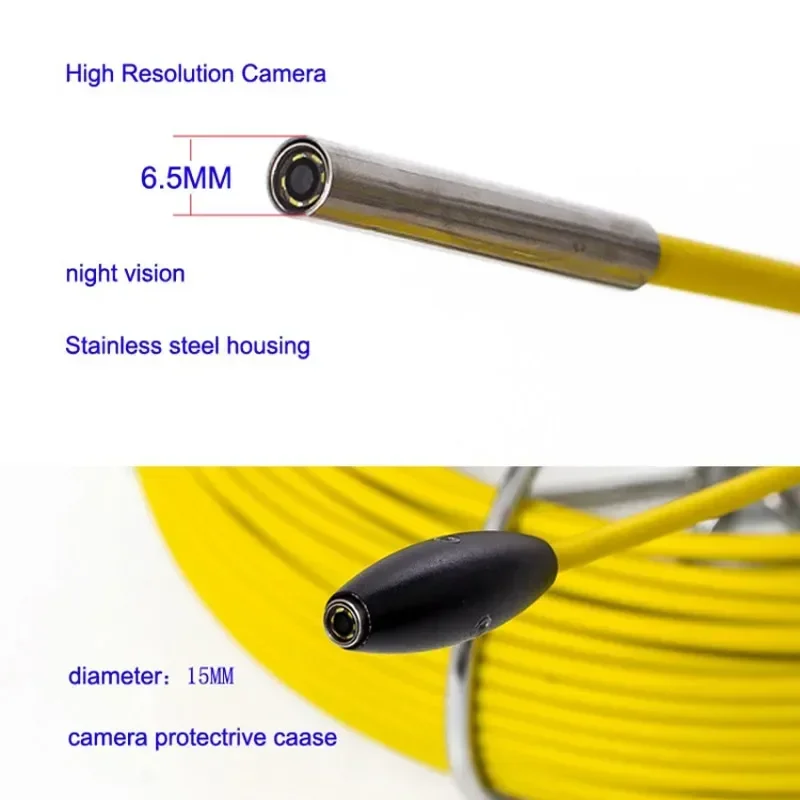 6.5mm Camera Head Cable Line SYANSPAN 10M-200M Pipe Inspection Video Camera,Drain Sewer Pipeline Industrial Endoscope System