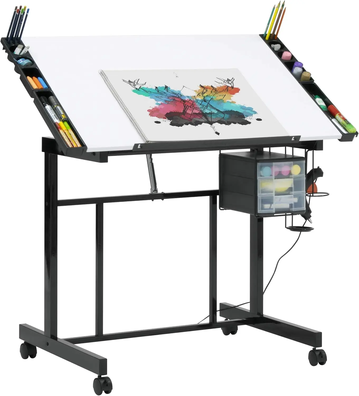 Top adjustable drawing , painting t, hobby t, writing desk, studio with drawers