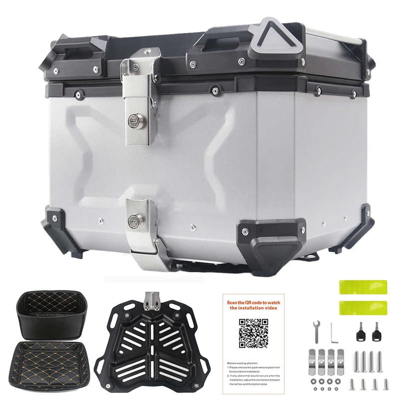 45L/55L/65L Motorcycle Tail Rear Top Luggage Box Helmet Case Storage Trunk Aluminum Toolbox Universal Accessories Waterproof