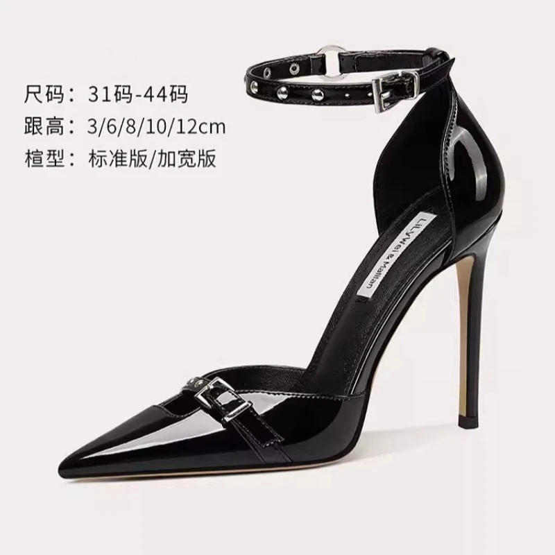 

Spring/Summer Pointed Shallow Mouth Lacquer Leather Single Shoes Thin High Heels Banquet Dress Large and Small Size Women Sandal