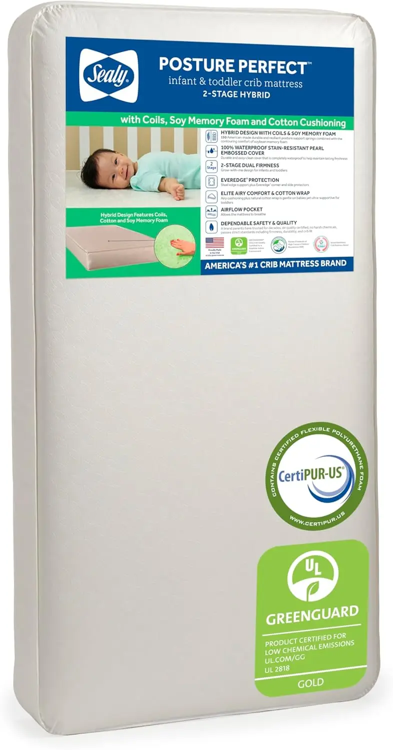

Posture Perfect Breathable Crib Mattress, GREENGUARD Gold Certified, Made in USA, 2 Stage Hybrid Memory Foam & 150 Premium Coils