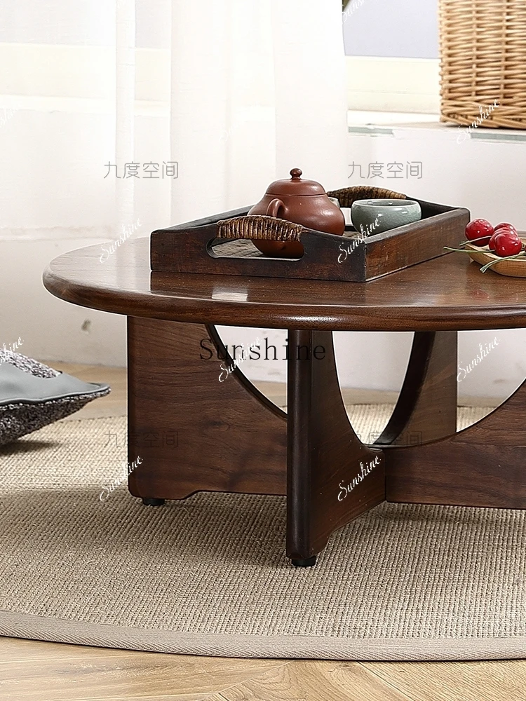 

Minimalist round small apartment coffee table living room North American black walnut round kang table FT