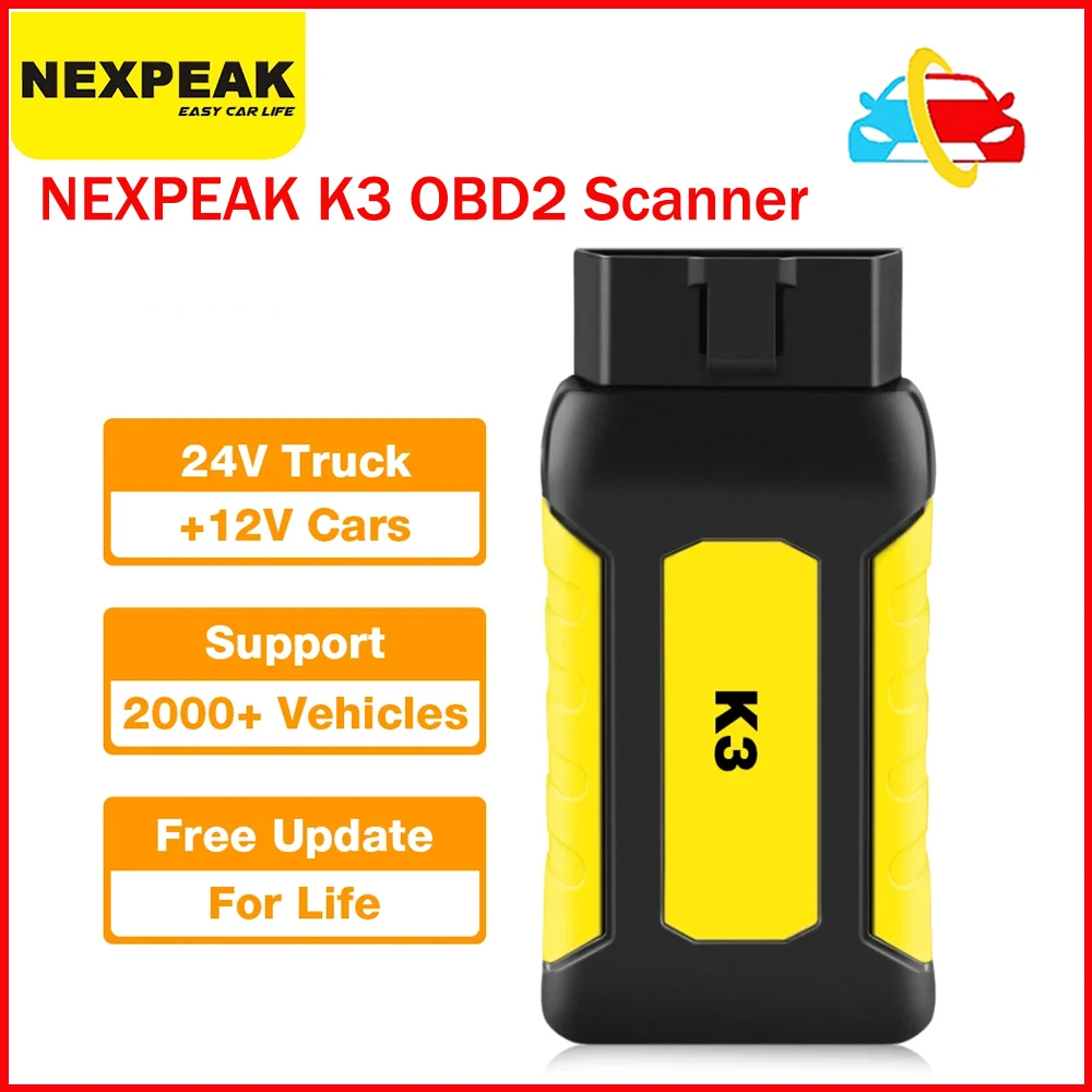 NEXPEAK K3 OBD2 Scanner Heavy Duty Car Diagnosis for Both Passenger Car and Heavy Duty Truck Cluster Calibration Diagnostic Tool