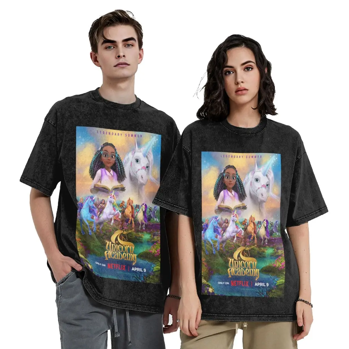 

Футболки с короткими рукавами в стиле хип-хоп Academy Unicorn, потертые топы, футболки, уличная футболка с принтом для мужчин и женщин