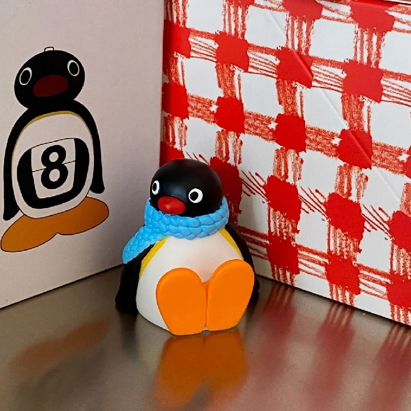 Cute Pingu Penguin Resin Mini Figurine, Scarf Cartoon Desk Ornament, Miniature Car Dashboard Decor, Kawaii Collectible Gift for view 3