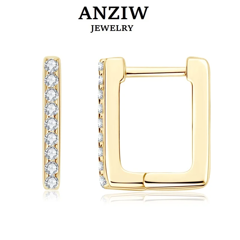 

Anziw 2023 Korean Simple Square Hoop Moissanite Earrings For Women 925 Silver Huggie for Women Office Ladies Jewelry Certificate