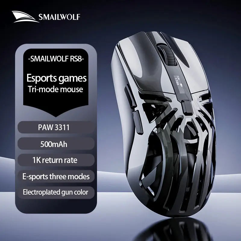 

SMAILWOLF RS8 Gaming Mouse 2.4G Bluetooth Wireless Tri-mode PAW3311 Lightweight Hollow Design 1K Return Rate 10000DPI