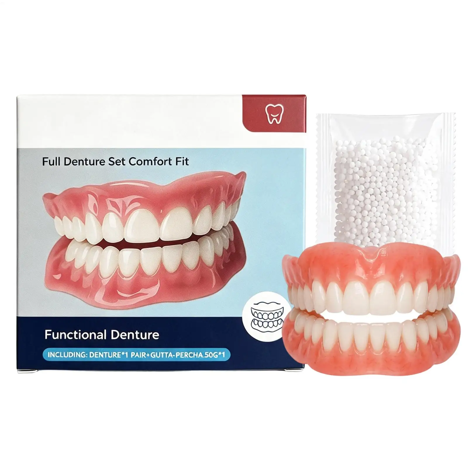 Moldable Full Arch Resin Denture Set,Premium Upper Lower Prosthetic Teeth, Orals Friendly Build For Confident Smile Maintenance