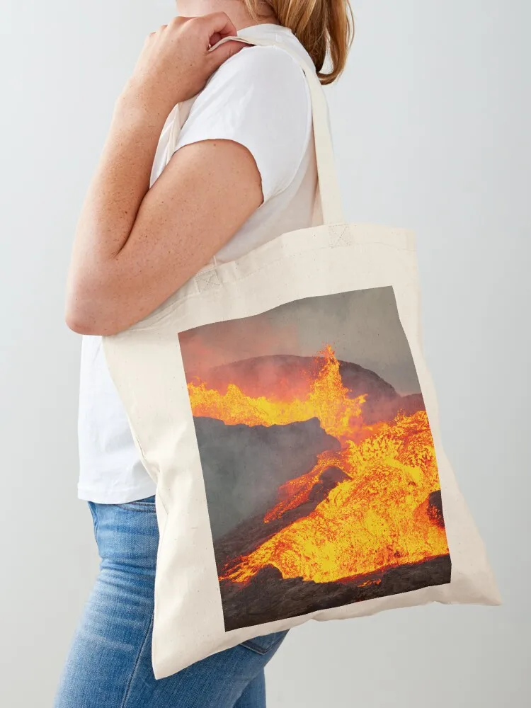 Cascading Lava Flood from erupting Fagradalsfjall Volcano June 3rd Tote Bag Fabric bag shopping cart bags Canvas Tote Bag