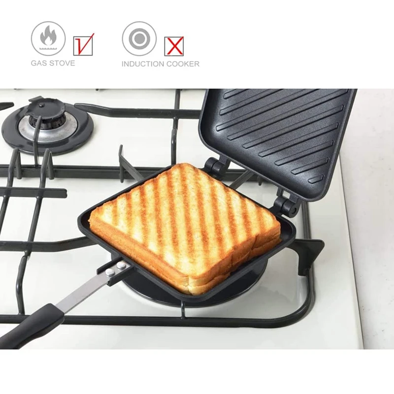 Non-Stick Hot Sandwich Maker Panini Grill Pans With Handle Aluminum Flip Pan Fit For Home Kitchen