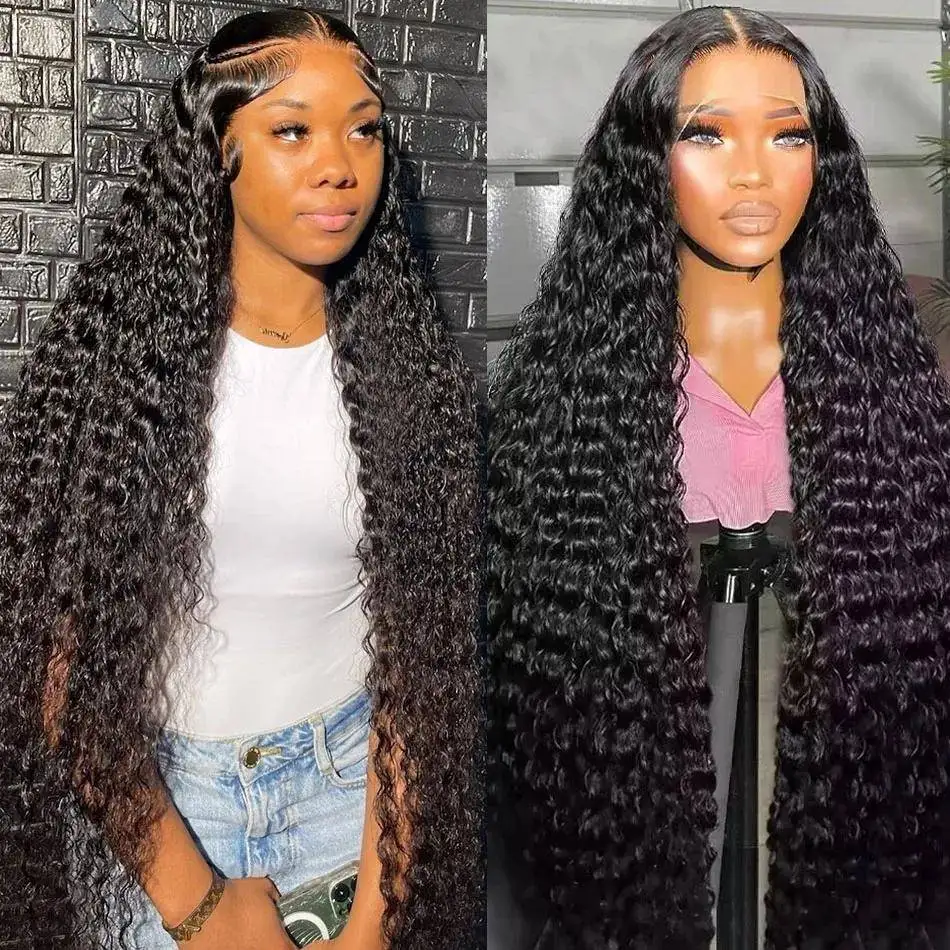 Tahikie Deep Wave Curly Wave Frontal Wig 13x6 HD Transparent Lace Frontal Wig 5x5 Wig 34 Inch Curly Lace Front Human Hair Wigs